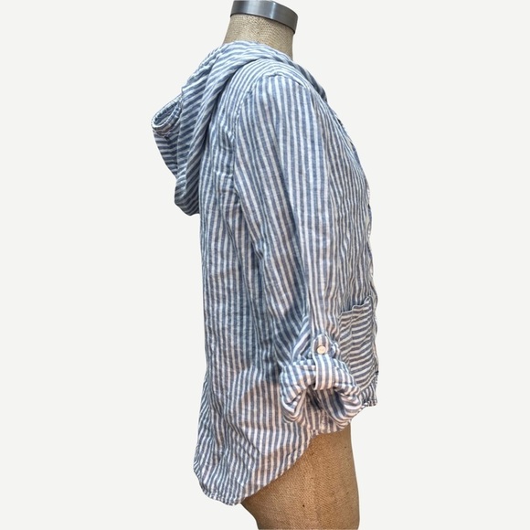 TAHARI Linen Striped Top with Hood S - Picture 4 of 5